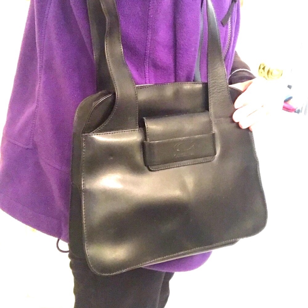 NEW Cerruti 1881 black genuine leather purse shoulder tote bag Paris Vintage